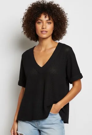 POL Black waffle knit v-neck size Small thumbnail 1