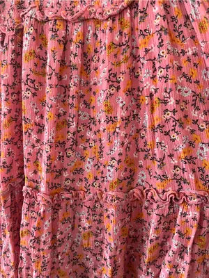 Pink Ditsy Floral Smocked Mini Dress Medium Tie Strap Cottagecore Summer Beach thumbnail 4