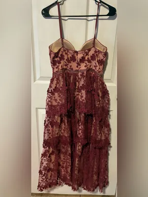 Endless Rose Burgundy Lace Floral tiered Dress thumbnail 3