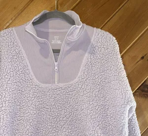 AE Aerie Dream Sherpa Quarter Zip Sweatshirt Pullover Lavender Purple thumbnail 4