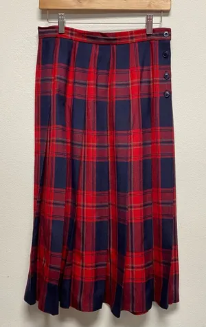 Vintage Talbots Tartan Pleated Midi Skirt Women Sz 10 P Blue Red Y2K Linen Blend thumbnail 1