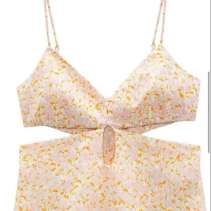 Zara Floral Linen Blend Cut-out Mini Pink Strappy Dress Small thumbnail 4