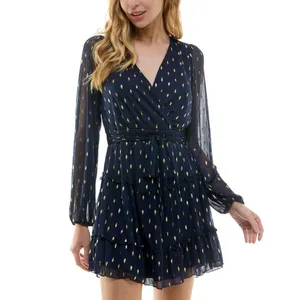 City Studios Juniors Foil-Print Jersey Fit Mini Dress Navy Blue / Gold M thumbnail 6
