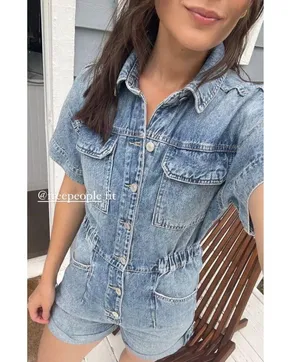 FREE PEOPLE x We The Free Marci Cuffed Shortall in Wash Marrakesh Size Large NWT thumbnail 3