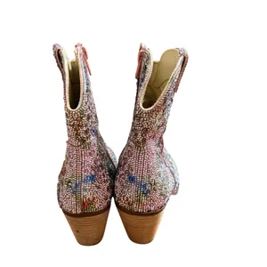 Betsey Johnson Dive F Pink Floral Rhinestone Ankle Bootie Sz 8 Western thumbnail 11