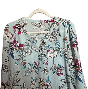 Maurices Tunic Top Womens Medium Multicolor Floral Print Popover V Neck Blouse thumbnail 2