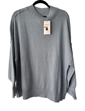 Zesica‎ Oversized Knit Sweater Mock Neck Long Sleeve Pullover Top Blue Large thumbnail 1