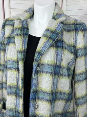 Cyrus Plaid Wool Blend Long Midi Overcoat Coat Grey Green Blue Large Winter thumbnail 5