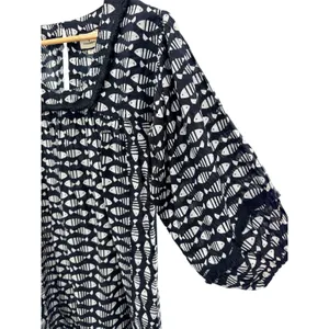 Tuckernuck‎ Piscis Catalans Fish Print Coverup Tunic Dress XS Black White Fringe thumbnail 3