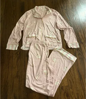 Pink Striped Patterned Long Sleeve Pajama Set Size M thumbnail 1