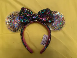 NWOT Disney Parks Minnie Mouse Sequined Glitter Confetti ears Headband thumbnail 1