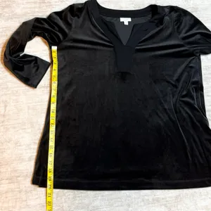 Pure Jill Womens Large Black Velvet Tunic Long Sleeve v-Neck Stretch Work Office thumbnail 3