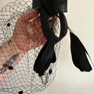 Vintage Black Feather Fascinator with Dot Birdcage Veil thumbnail 3