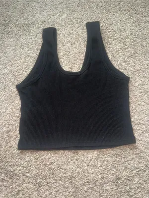 Garage - Cropped Ribbed V-Neck Tank Top - M, Black thumbnail 2