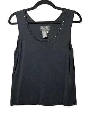 Gardy Black Beaded Scoop Neck Knit Tank Top Shell Sleeveless Stretch Size‎ L thumbnail 1