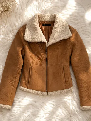 Zara TRF Cropped Faux Shearling Biker Jacket Small thumbnail 5