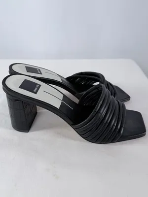 Dolce Vita Square Toe Strap Block Heeled Mules in‎ Croc Embossed Black Size 10 thumbnail 5