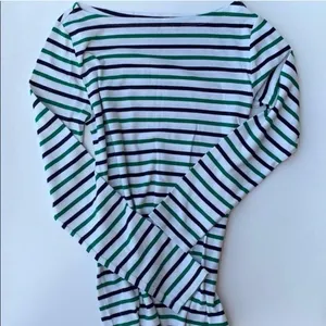 GAP Striped Long Sleeve Top in Blue Green & White thumbnail 2
