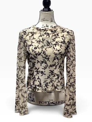 Ava Lane Beige and Black boho chic floral mesh layering top size Large thumbnail 2