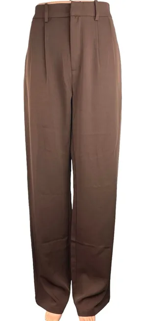 Peppermayo Brown High Rise Straight Pleated Career Wide Leg Dress Pants 8 thumbnail 1