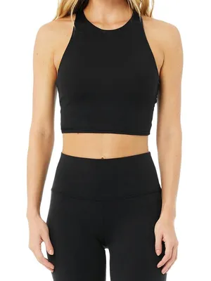 Alo Yoga Black High Neck Lace-Up Back Sports Bra Athleisure Crop Top Size Medium thumbnail 1