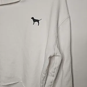 PINK Victoria's Secret hooded hoodie cropped crop white sweatshirt tied on arms M thumbnail 2