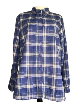 L.L. Bean🦎Plaid Fleece Long Sleeve, Pocket Button Over Coat🌵 thumbnail 1