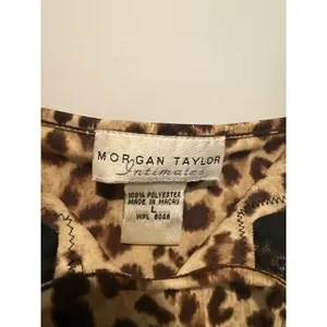 Morgan Taylor Intimates Leopard Print Lace Trim Chemise Nightgown Large Brown thumbnail 2