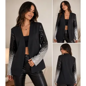 Ebossy Sequin Ombre Sleeve Blazer Womens Large Black Silver Glam Jacket thumbnail 6