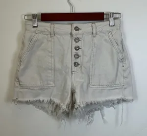 Free People We The Free Cinch Back Denim Shorts Button Fly 25 Utility Raw Hem thumbnail 1