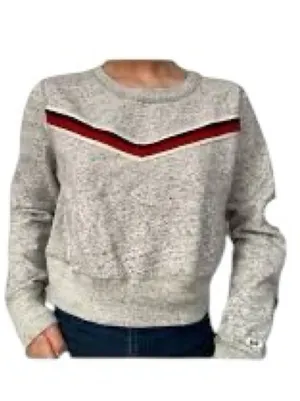 Abercrombie & Fitch Gray Cropped Fleece Sweatshirt Womens M Retro Stripe Y2K Top thumbnail 6