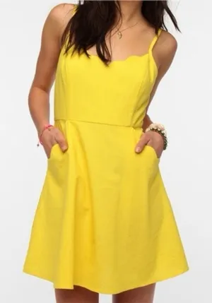 Urban Outfitters COPE | Yellow Scallop-Trim Linen Blend Dress‎ Size Medium thumbnail 1