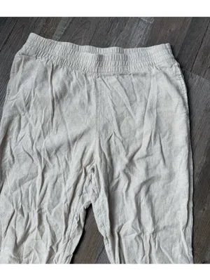 Old Navy Relaxed Linen Beach Pants Lounge Pants High Rise Straight Leg Beige Tan thumbnail 5
