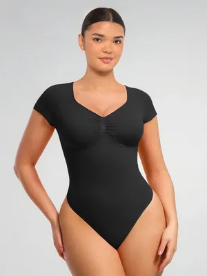Seamless Black Short Sleeve Shaping Bodysuit Size M thumbnail 1