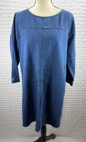 Madewell Denim Shift Dress Medium Wash Frayed Hem Long Sleeve Blue G7926 thumbnail 1