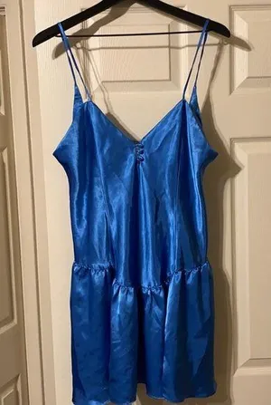 Vintage Kathryn blue silky skirted nightgown, size large thumbnail 1