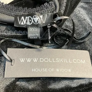 Dolls Kill Widow Black Velvet Velour Lace Sheer 3/4 Sleeve Crop Blouse Top XXS thumbnail 4