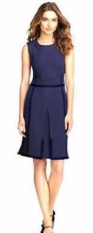 Tory Burch Addis Normandy Dress Womens Medium Navy Blue A-Line Pleated thumbnail 1