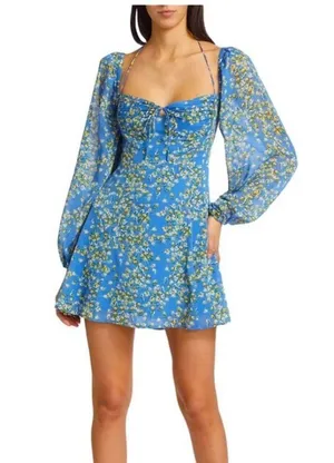 NEW Blue ASTR The Label Vivian Floral Smocked Mini Dress L $110 thumbnail 5