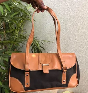90s Vintage Y2K 2000s Brown black rectangular leather shoulder hand bag purse office siren corporate core #gothic #whimsygoth thumbnail 1