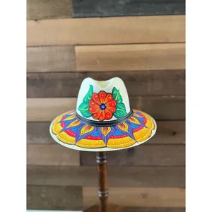 Hand Painted Floral Fedora Hat Colorful Boho Festival Statement Hat thumbnail 5