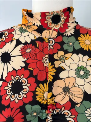 Bershka Floral Ruched Mock-Neck Long Sleeve Crop Top Tie Front Sz Med Retro thumbnail 3