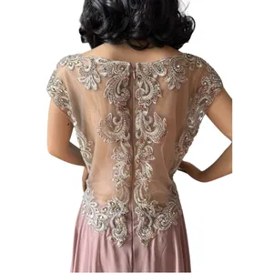 Mother of bride Embellished Illusion Jewel Neck A-line gown size large - large thumbnail 4