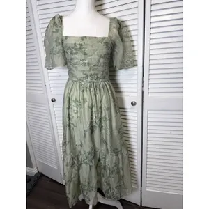 Abercrombie & Fitch Emerson Angel Sleeve Midi Dress Sage Green Floral Large thumbnail 6