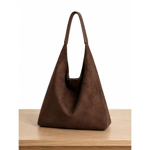 Coffee Brown Suede Slouchy Hobo Tote Crescent Bag Set + Mini Suede Shoulder Bag thumbnail 2