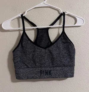 PINK Victoria's Secret Gray Seamless Racerback Sports Bra thumbnail 1