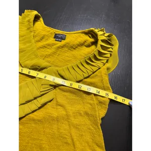 Deletta Anthropologie Mustard Yellow Pleated Ruffle Neck Knit Top Small Citron‎ thumbnail 3