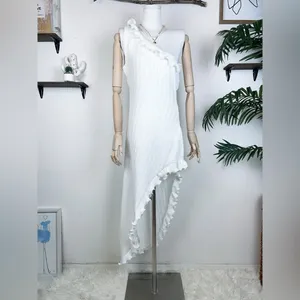 Elliatt Italianate One Shoulder Pleated Dress in Ivory thumbnail 2
