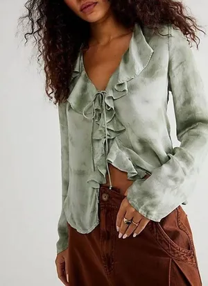 Free People New Women’s Lyocell Tie Front Blouse, Size M New w/Tag Retail $128 thumbnail 2