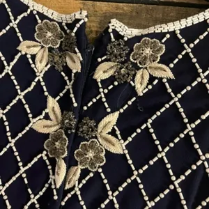 Papell Boutique Navy Beaded Evening Dress Size‎ 12 thumbnail 10